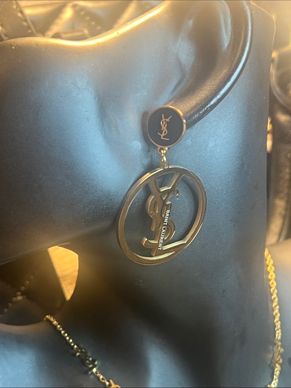 Black and Gold Logo Drop Earrings